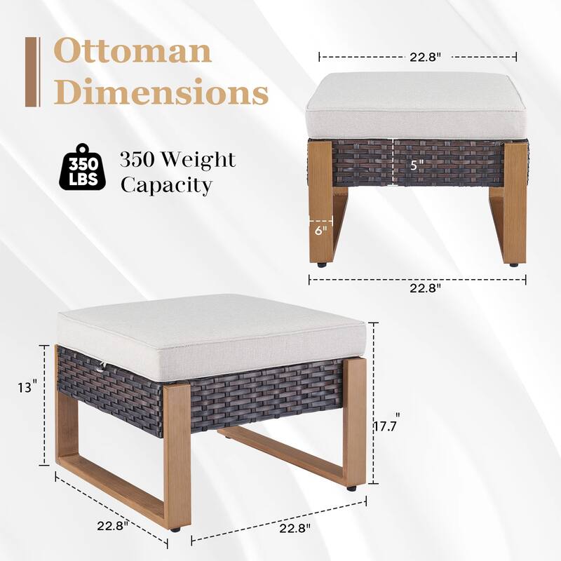 Gymojoy Outdoor Wicker Patio Ottomans Set Rattan Footrests