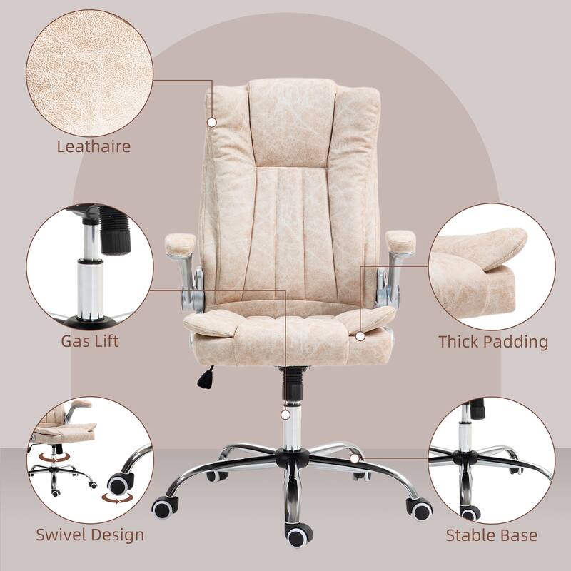 Cream White Ergonomic Chair Upholstered Chair with Flip Up Armrests, Executive Office Chair Swivel Reclining Chair