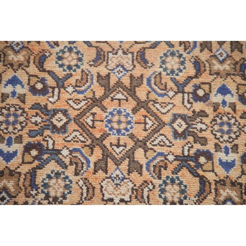 Hand Knotted Oriental 100% Wool Carpet Traditional All-Over Oranges & Rust Hamedan Runner Rug - 9' 8'' X 3' 7''