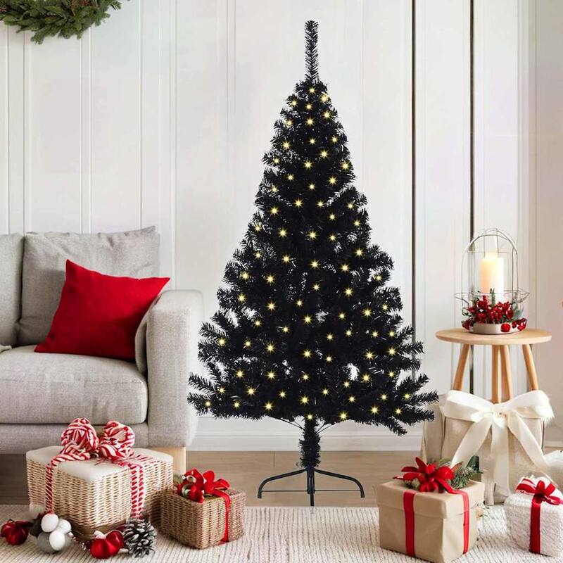 vidaXL Artificial Pre-lit Christmas Tree Pink in PVC - 59.06 in - Black-without balls