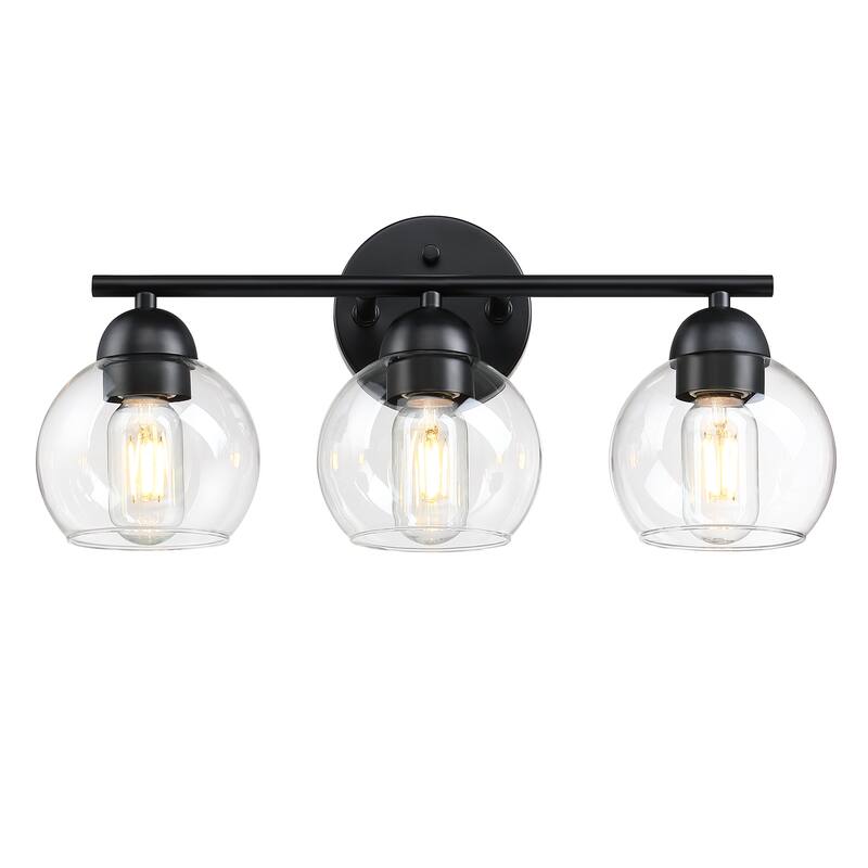 3-Light Metal Bathroom Vanity Lights Glass Shade Wall Sconces
