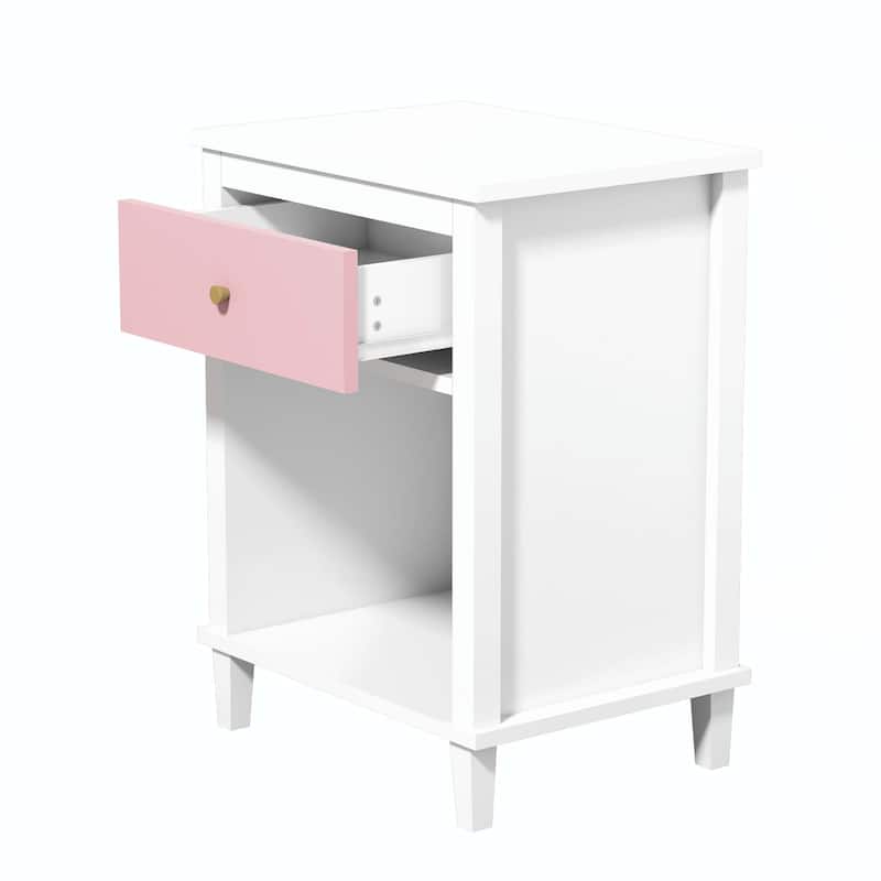 26.77''H Wooden Nightstand with Drawer and Shelf for Bedroom