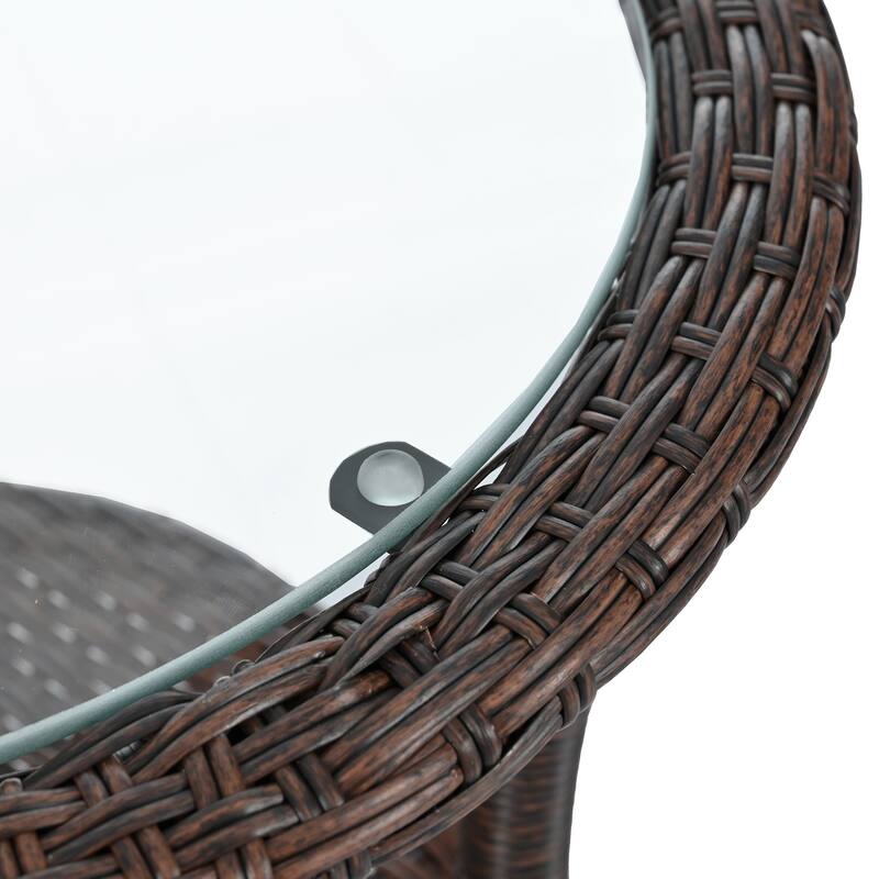 Outdoor Leisure Set, 2 Rattan Single Chairs with A Glass Round Table, Perfectly Suited for Patios, Balconies, and Courtyards