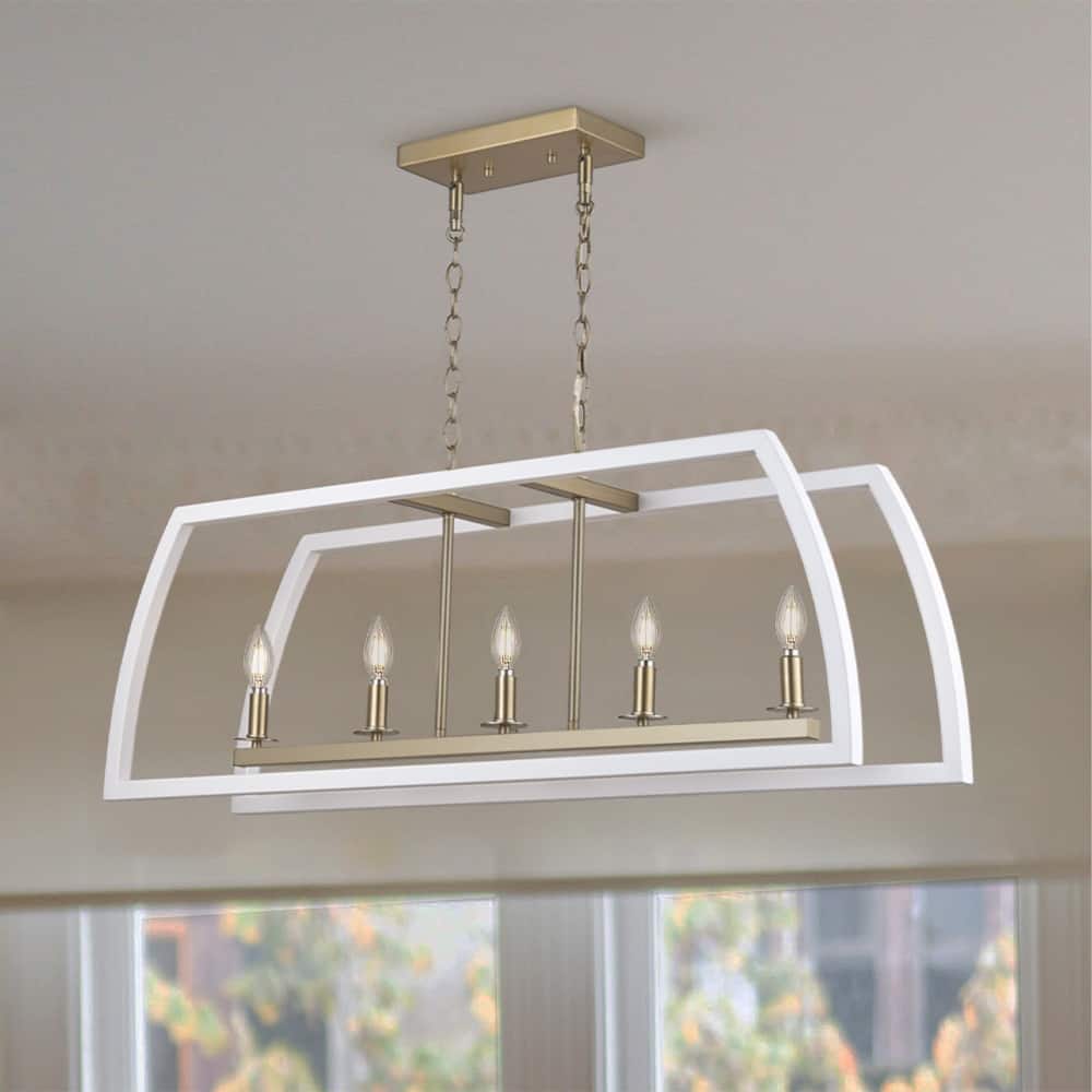 5 Light white and gold island chandelier