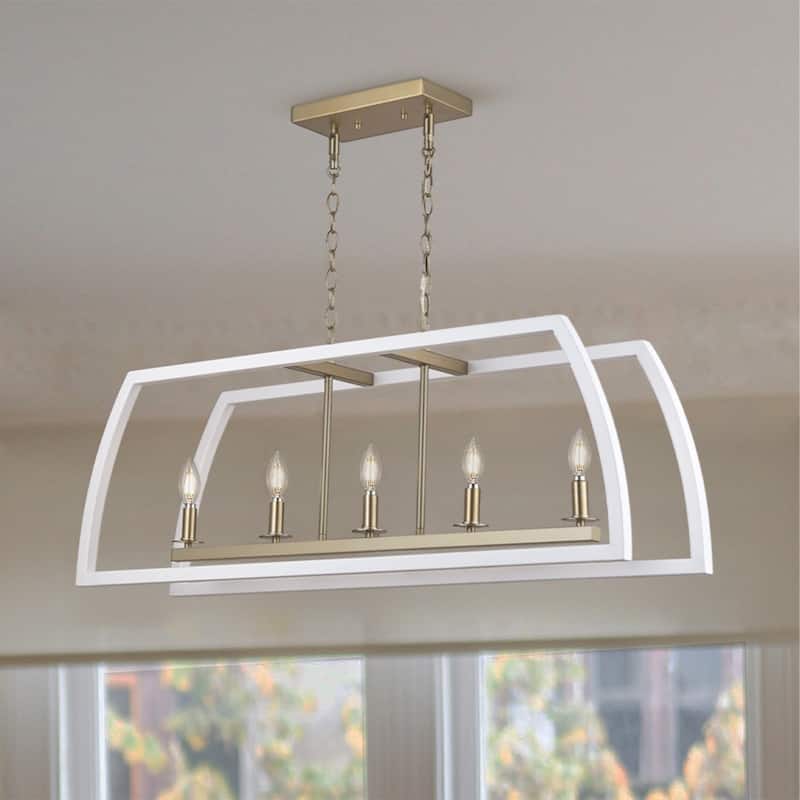 5 Light white and gold island chandelier