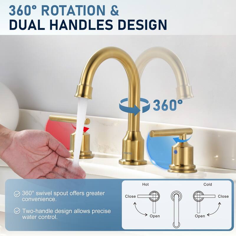 WOWOW 8 in. Widespread Double-Handle Bathroom Faucet with Drain Kit