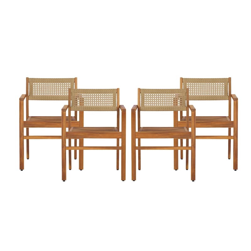 Christopher Knight Home - Modern Outdoor & Indoor Acacia Wood Dining Chairs Set with Wicker Backrest and Armrests