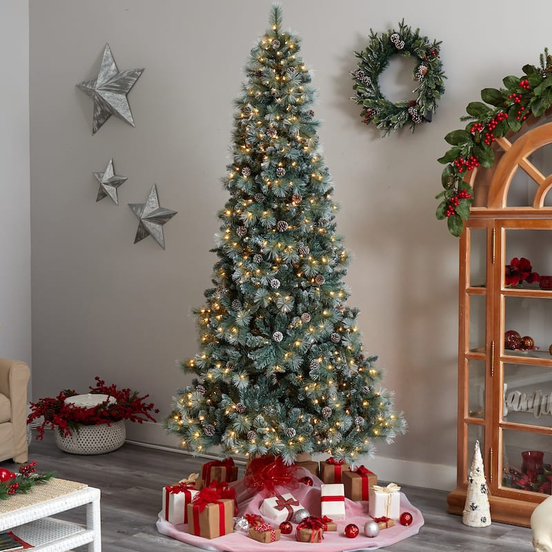 9' Frosted Tip British Columbia Mountain Pine Artificial Christmas Tree with 700 Clear Lights