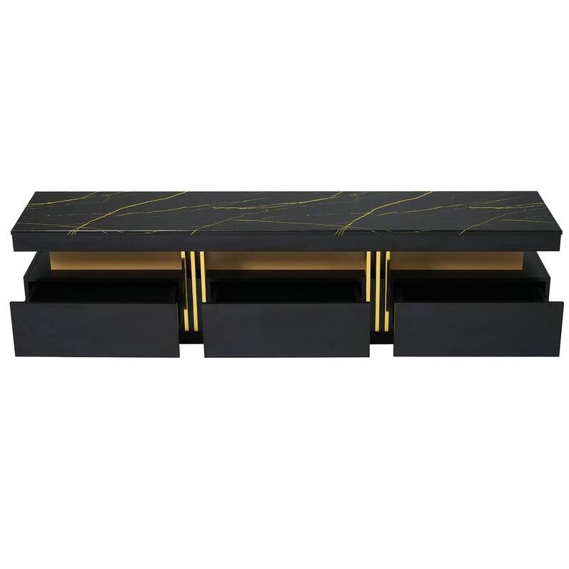 Modern TV Stand with High Gloss Faux Marble Top for TVs Up to 78'' - 68.8”W x 14.9”D x 16.5”H