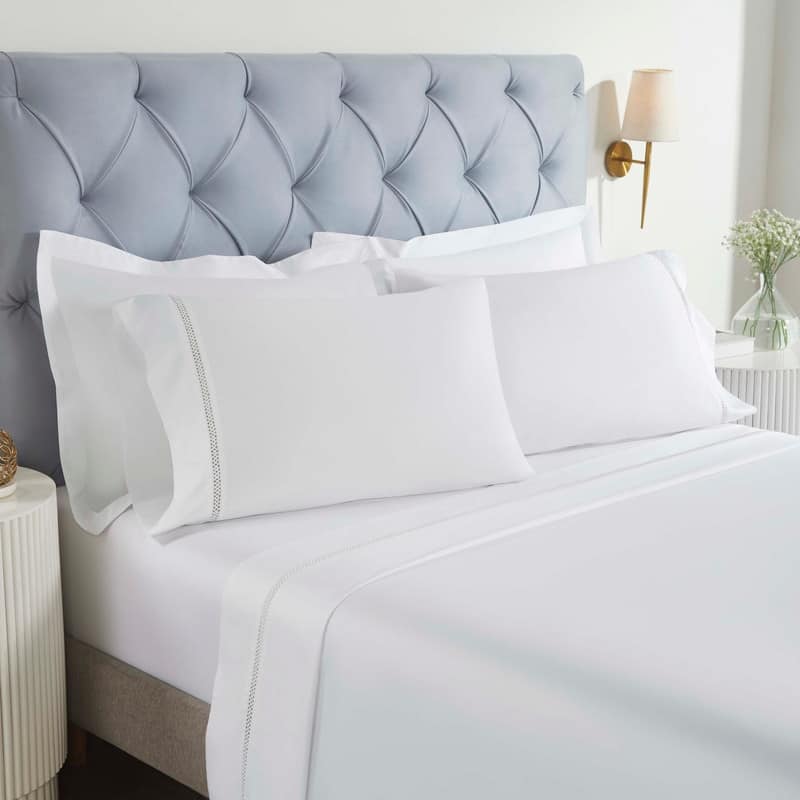 Blue Nile Mills Allure Cotton Cross-Stitch Embroidered Bed Sheet Set