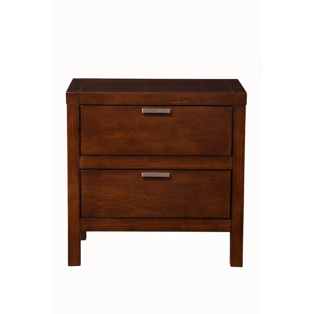 Black 2-Drawer Nightstand with Pull-Out Tray and Beveled Fronts for Contemporary Bedrooms