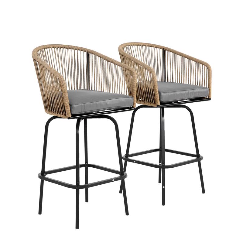 Outdoor Wicker Rattan Barstools with Armrests, Backrest, Set of 2/4