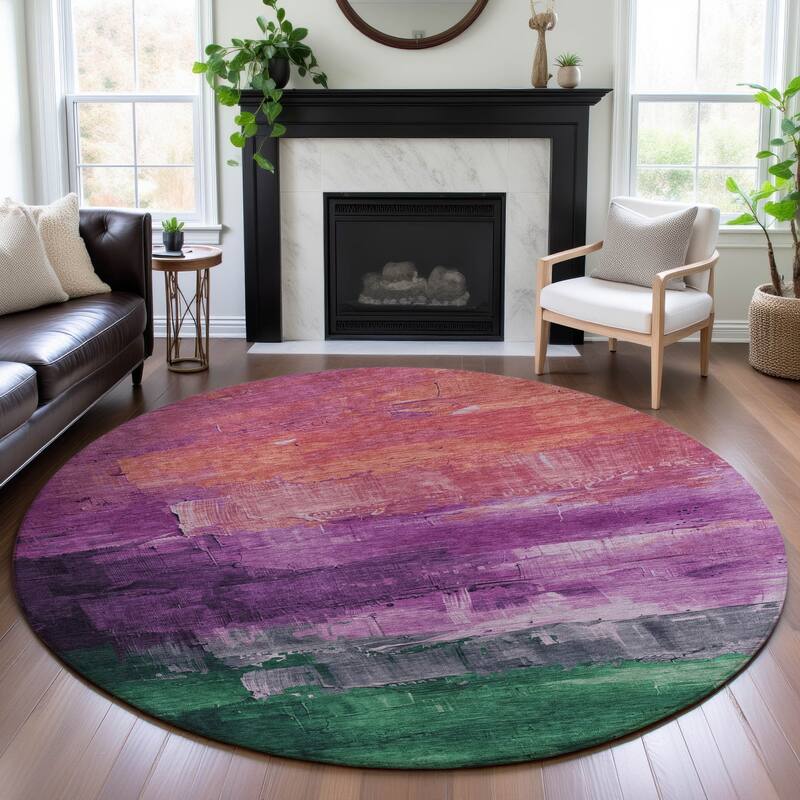 Premium Washable Super Soft Modern Brushstrokes Mayfield Rug - Purple - 8' x 8'