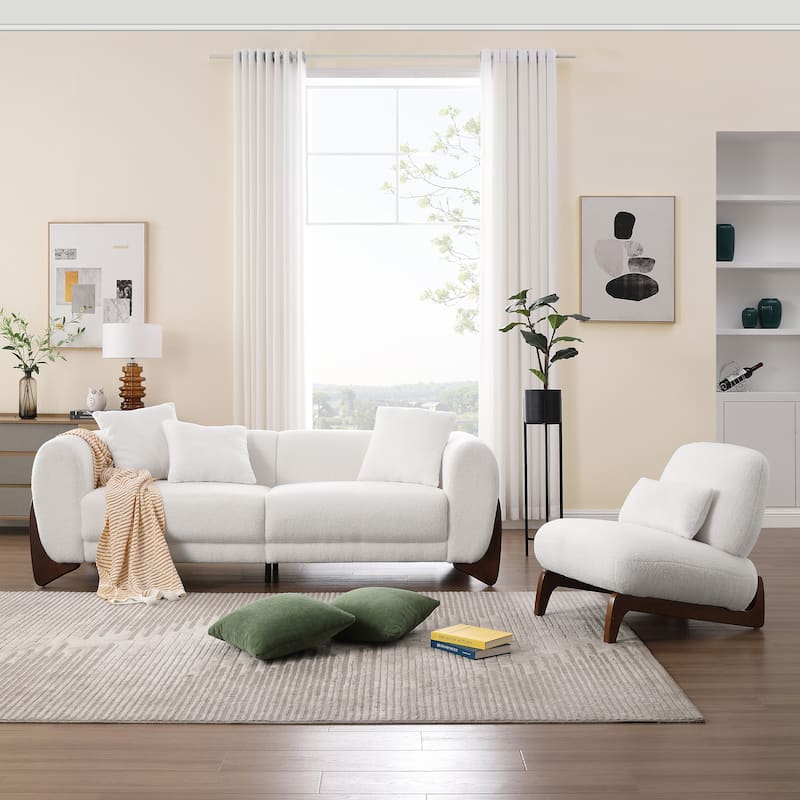 3 Pieces Boucle Sherpa Couch Set Living Room Furniture Set with Wood Frame