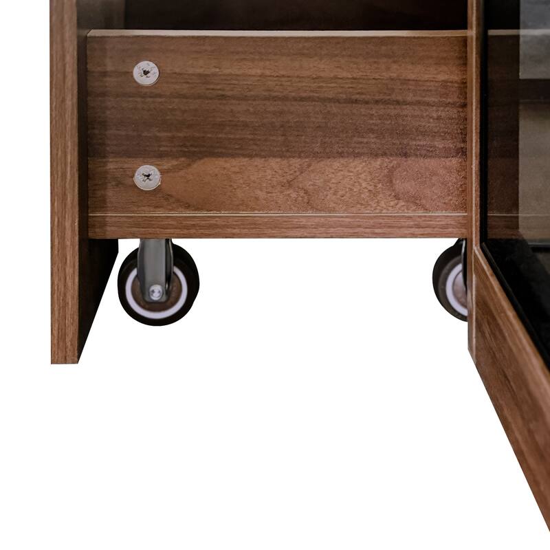 70" Display Cabinet With Glass Doors And Lights,Pull-Out Multi-Tier Storage Shelf,Wooden Display Storage Cabinets