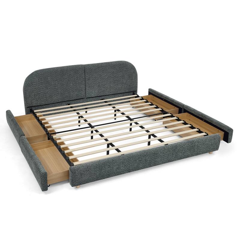 Stylish Curve-shaped Upholstered Platform Bed Frame Modern Minimalist Low Profile Bed with Curved Headboard Optional Storage Bed