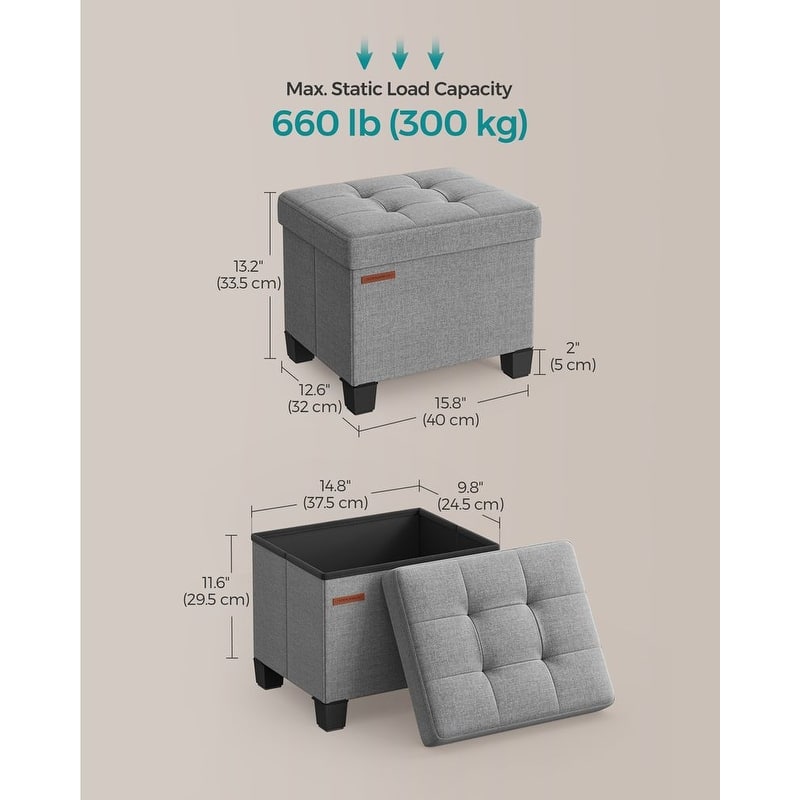 Velvet Ottoman Footrest with Storage, Tufted Design and Wooden Legs