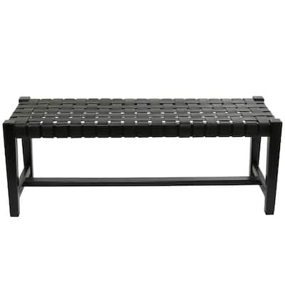 Leather Handmade Woven Seat Bench - Black - Roche River Decor - 18"Wx47"Lx17"H