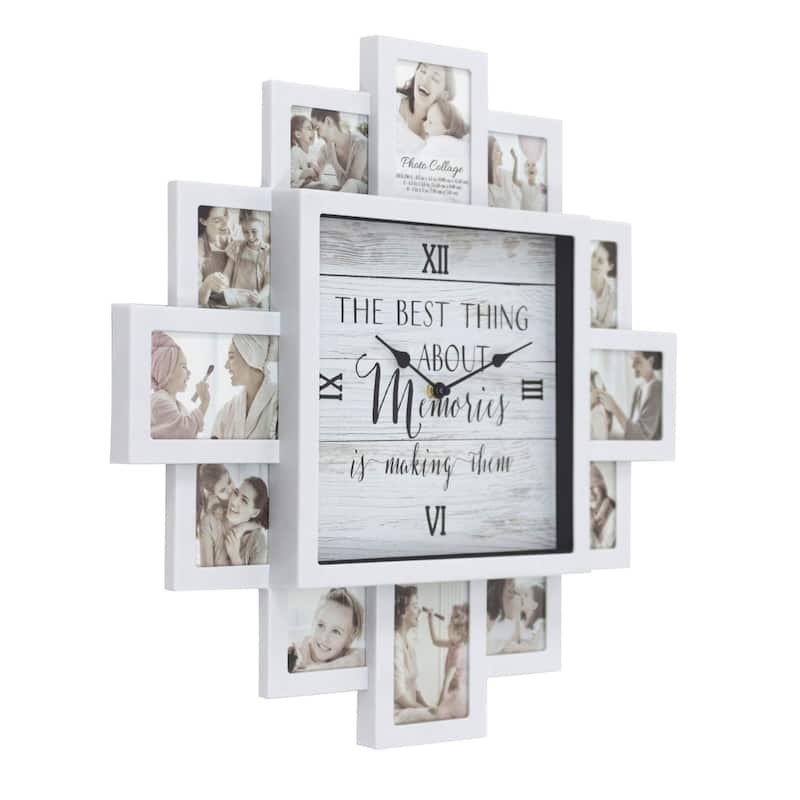 White Farmhouse Shabby-Chic Memories Picture Frame Collage Wall Clock - 20" x 20"