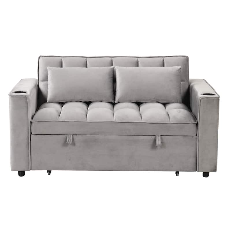 Contemporary 58" 4-in-1 Sofa Bed with USB Charging and Cup Holder - Ideal for Apartments or Guest Rooms