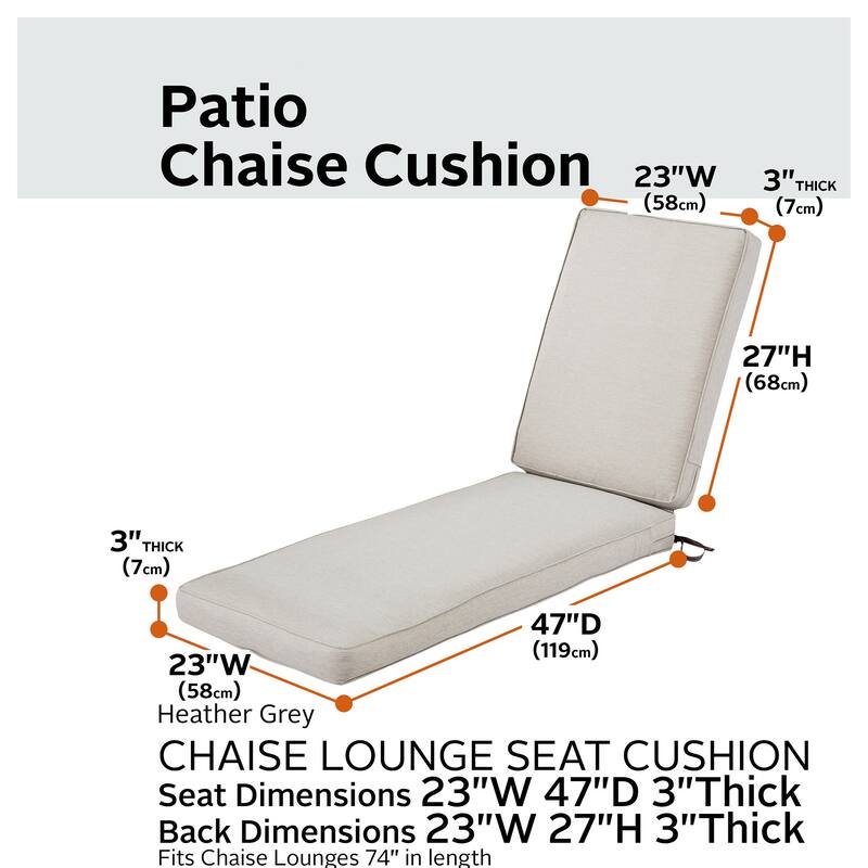 Classic Accessories Montlake Water-Resistant 74 x 23 x 3 Inch Patio Chaise Lounge Cushion