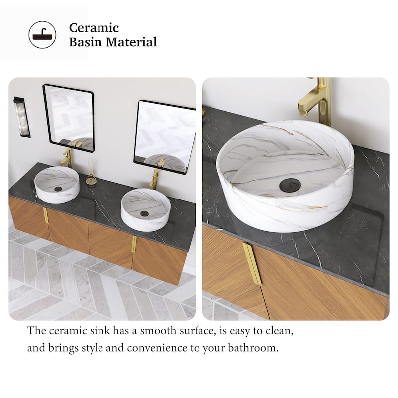 Wall-Mounted Bathroom Vanity with Stone White Ceramic Sink
