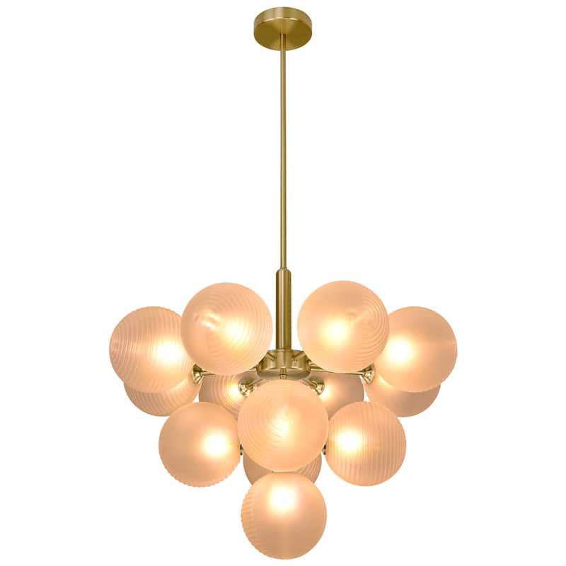 13 - Light Luxury Gold Chandelier with Frosted Glass Globes for Living Dining Room Centerpiece - Antique Brass