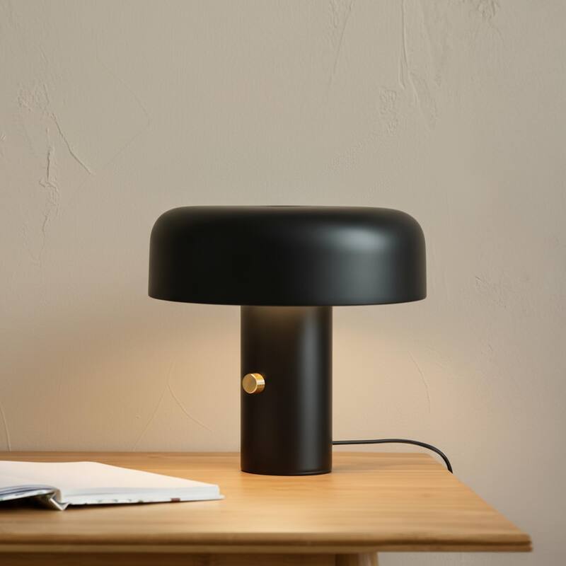 Anita LED 12.2 in Sanded Matte Black Modern Contemporary Round Dome Dimmable Bedside Nightstand Desk Lamp