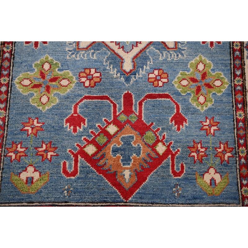 Light Blue Kazak Accent Rug Handmade Wool Carpet - 3'3" x 5'1"
