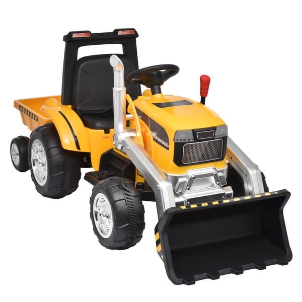 slide 2 of 29, 12V Electric Ride-On Tractor for Kids with Trailer, Remote Control, Adjustable Seat Belt, Music Player - Ideal Gift for kids Yellow