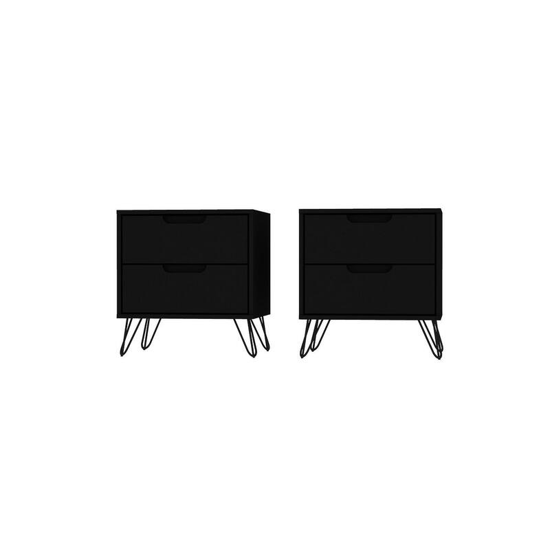 Manhattan Comfort Rockefeller 2-Drawer Nightstand (Set of 2) - Black