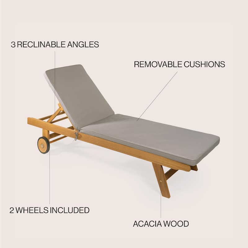 Adjustable Outdoor Chaise Lounge w/ Cushion & Wheels - JONATHAN Y