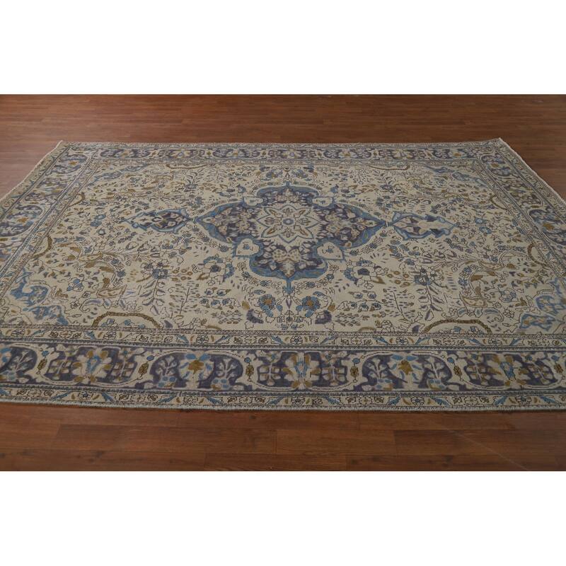 Floral Tabriz Persian Area Rug Hand-Knotted Bedroom Wool Carpet - 6'7"x 9'7"