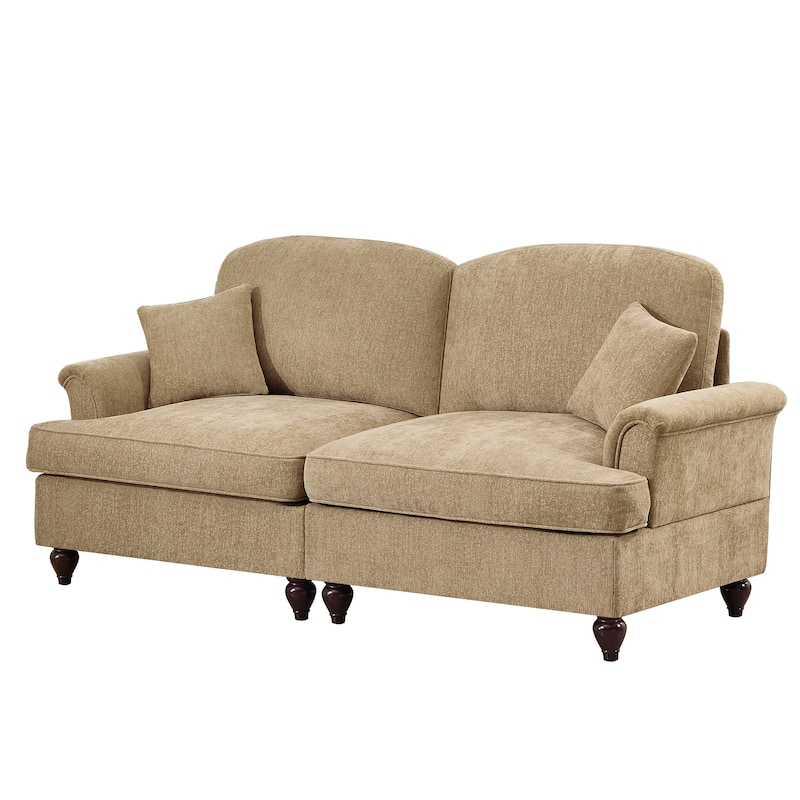 Mid-Century 2-Seat Sofa Couch with Flared Arms & Removable Ruffled Skirts, Retro Chenille Upholstered Loveseat for Living Room