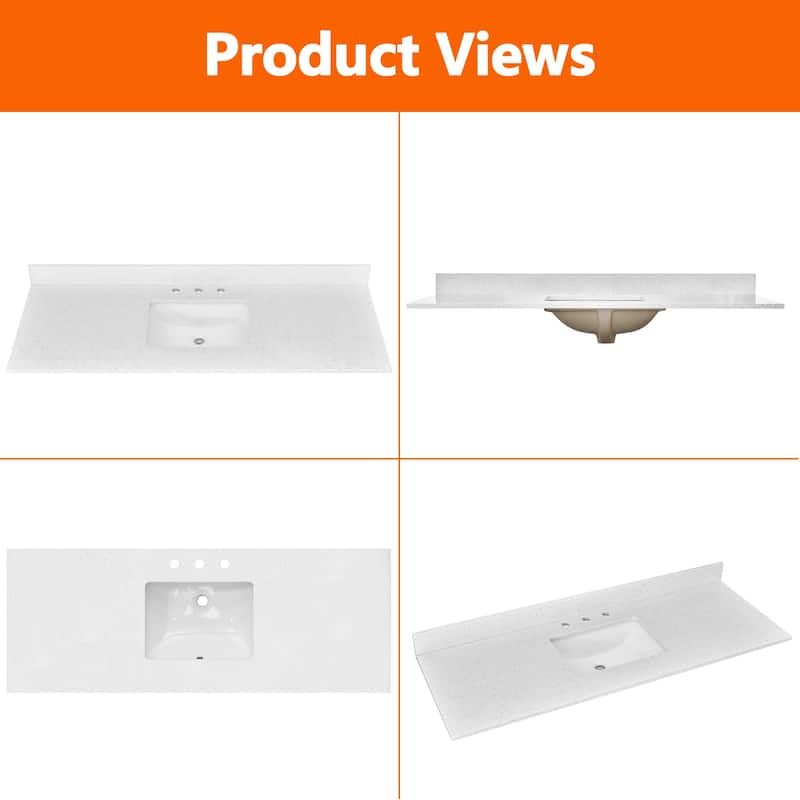 Bathroom Vanity Quartz Counter Top with Undermount Rectangular Ceramic Sink Backsplash