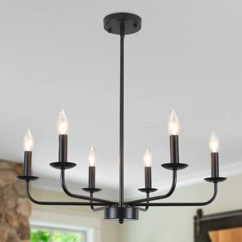 24.01 in. Modern Farmhouse Chandelier , 6-Light French Country Chandelier for Dining Room Living Room Bedroom Kitchen - Black