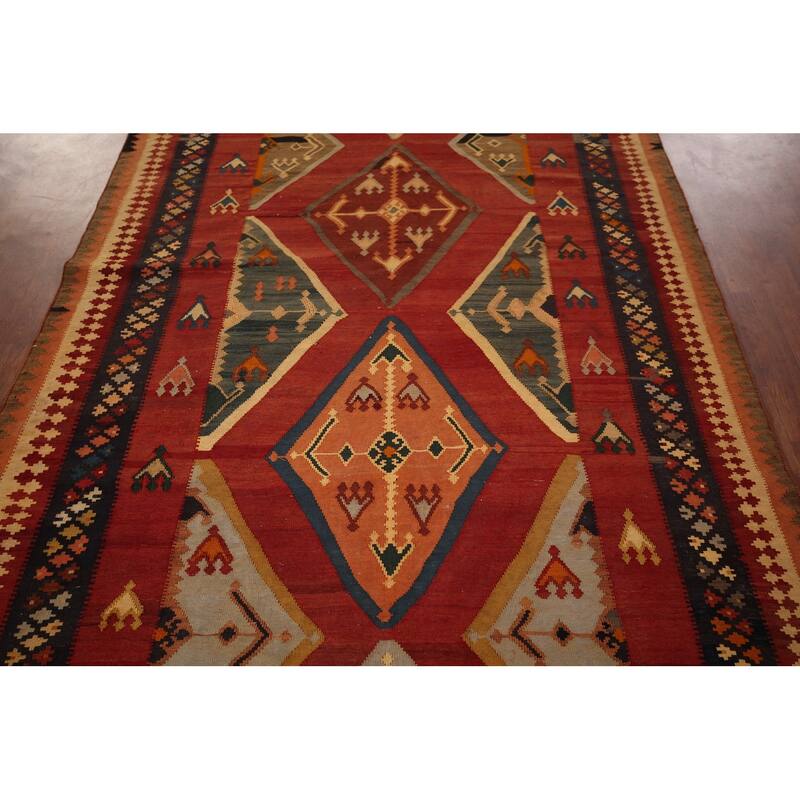 Kilim Qashqai Persian Vegetable Dye Vintage Flatweave Wool Carpet - 5'4" X 9'6"