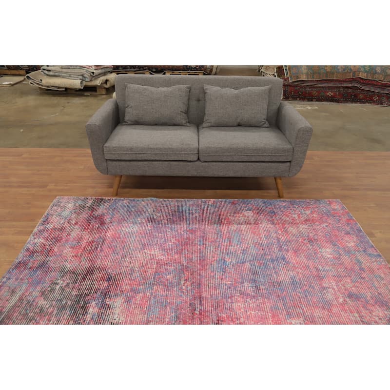 Hand Knotted Oriental Viscose Silk Carpet Modern Abstract Pink Abstract Area Rug - 7' 6'' X 5' 5''