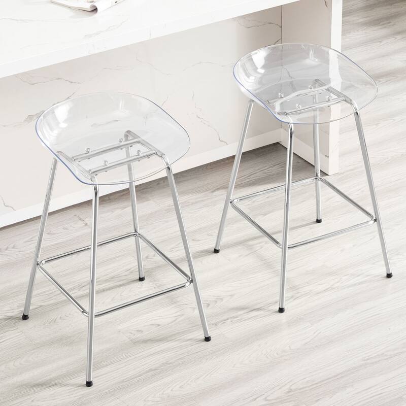 26" PC Clear Counter Stool, Bar Stools with Metal Legs - 29.9"H x 18.5"W x 18.1"D