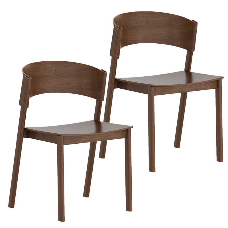 Mid-Century Modern Solid Wood & Oak Veneer Dining Chair, Set of 2