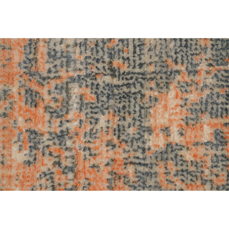 Hand Knotted Oriental Viscose Silk Carpet Modern All-Over Oranges & Rust Abstract Area Rug - 5' 7'' X 4' 0''