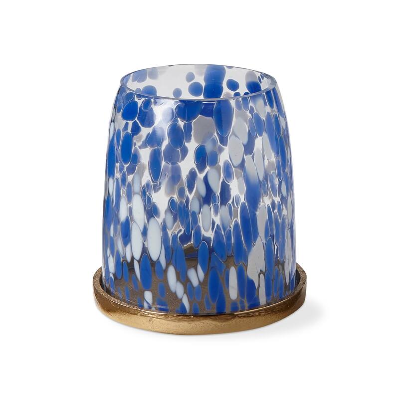 Blue Confetti Glass Hurricane Pillar Candle Holder Small, 5.0L x 5.0W x 5.0H inches