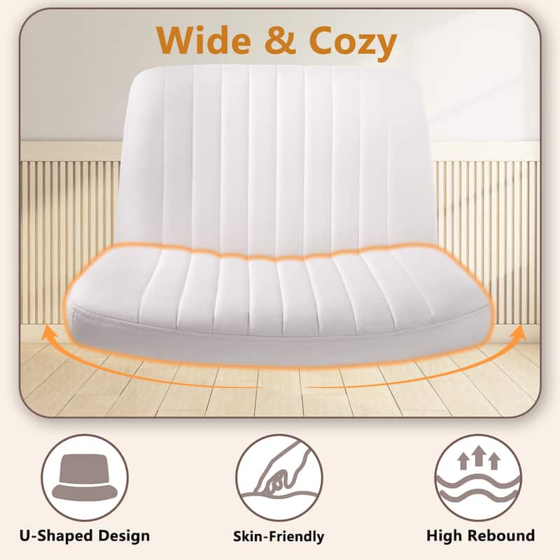 Bossin Criss Cross Chair Armless Office Desk Chair with Wheels,Fabric Padded Cross Legged Chair, Swivel Wide Seat Vanity Chair