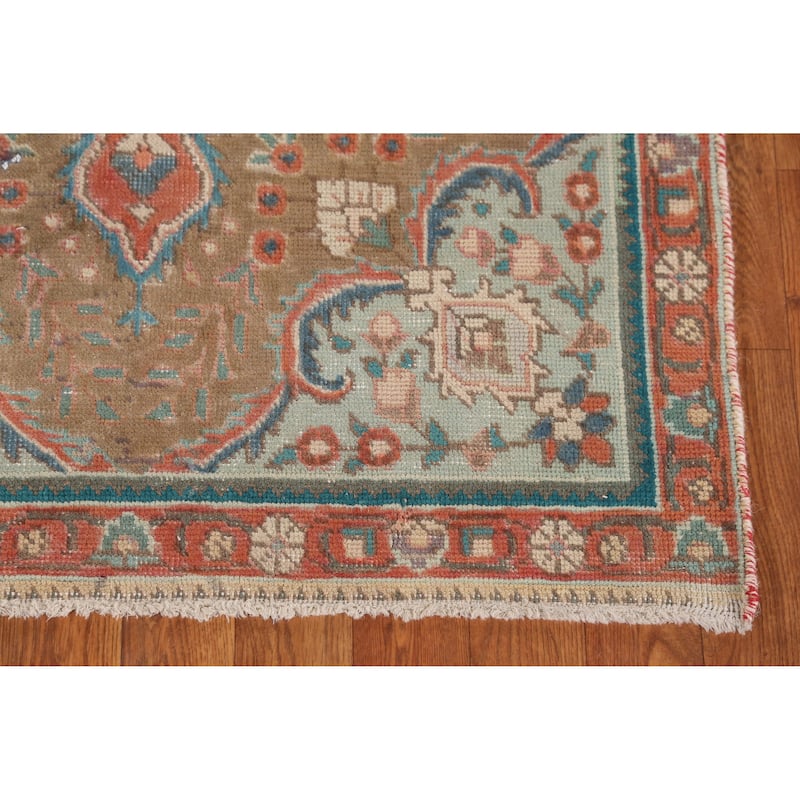 Hand Knotted Oriental 100% Wool Carpet Traditional Medallion Brown Tabriz Area Rug - 4' 9'' X 3' 0''