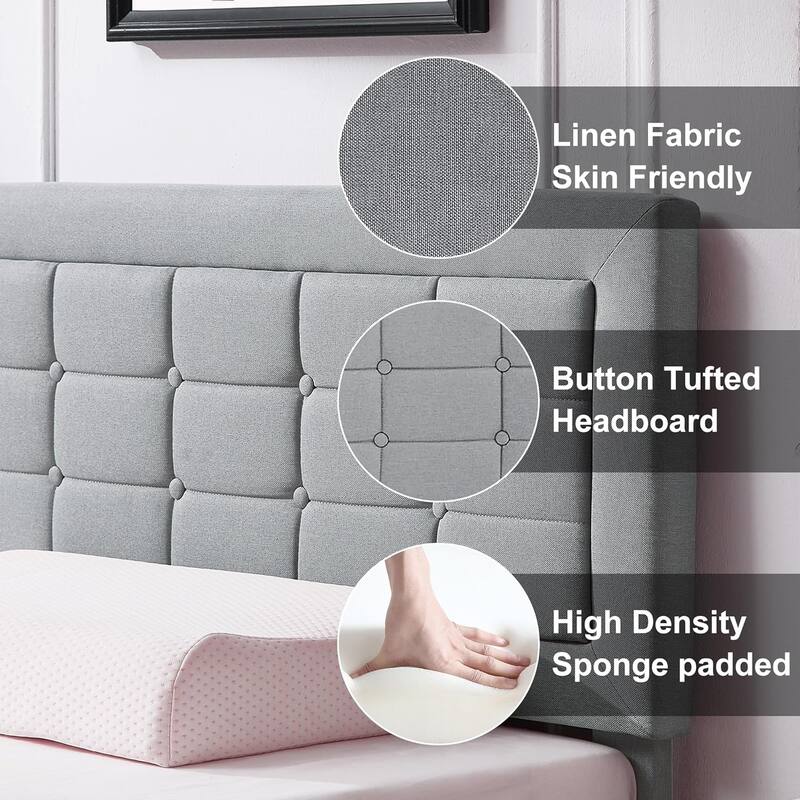 VECELO Tufted Upholstered Kids Bed with Adjustable Headboard,Twin Size Bed Set of 2