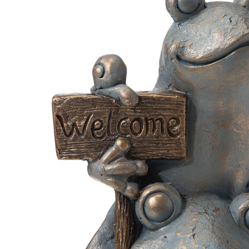 28" H Bronze MgO Lucky Stacked Frogs Garden Statues with "Welcome" Sign Zen-style Coastal-style Sculpture by Glitzhome