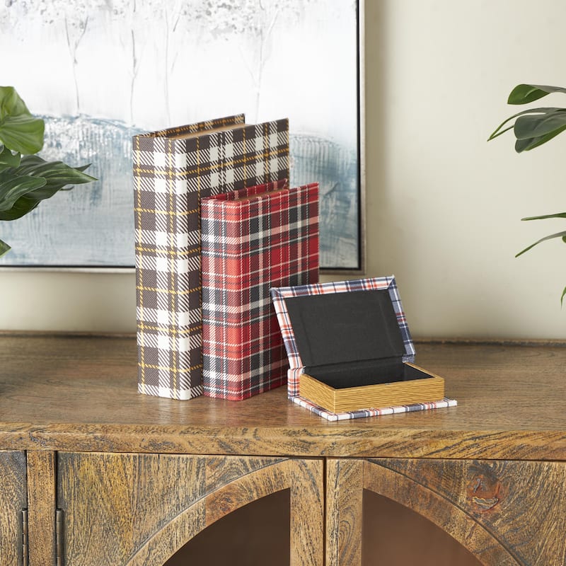 Faux Storage Book Decorative Box - Set of 3 Dark Brown, Gray, Cream, Beige, Multi Colored, Blue, White - Roche River Decor