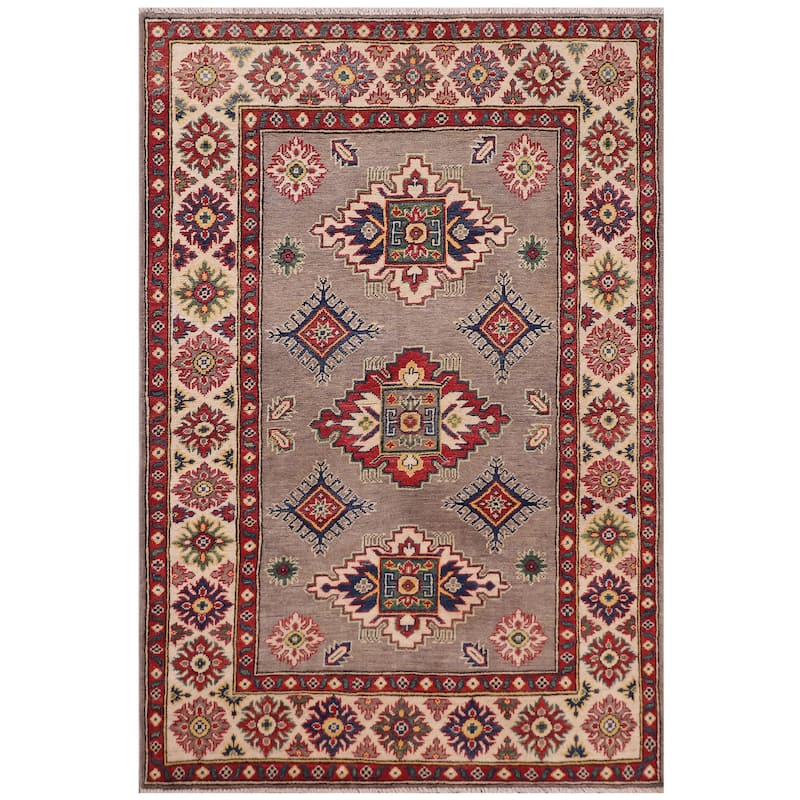 Southwestern Kazak Pierce Gray/Beige Wool Rug - 3'10'' x 5'10''