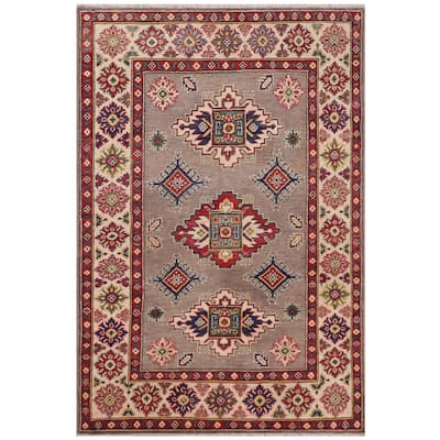 Southwestern Kazak Pierce Gray/Beige Wool Rug - 3'10'' x 5'10''