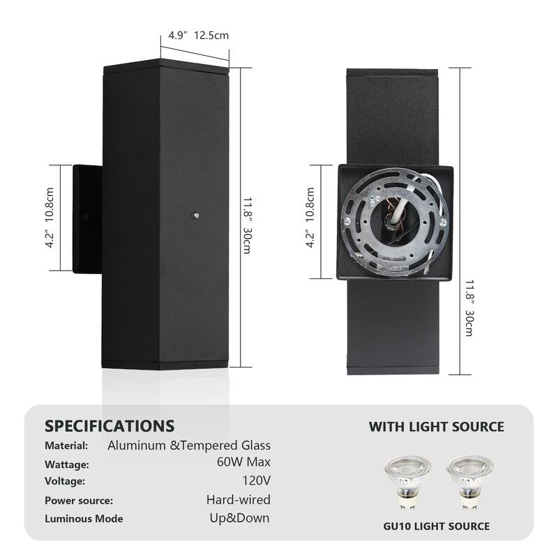 Anmytek Up Down Outdoor Wall Sconce with Motion Sensor Black Aluminum Clear Glass for Porch Patio Garage